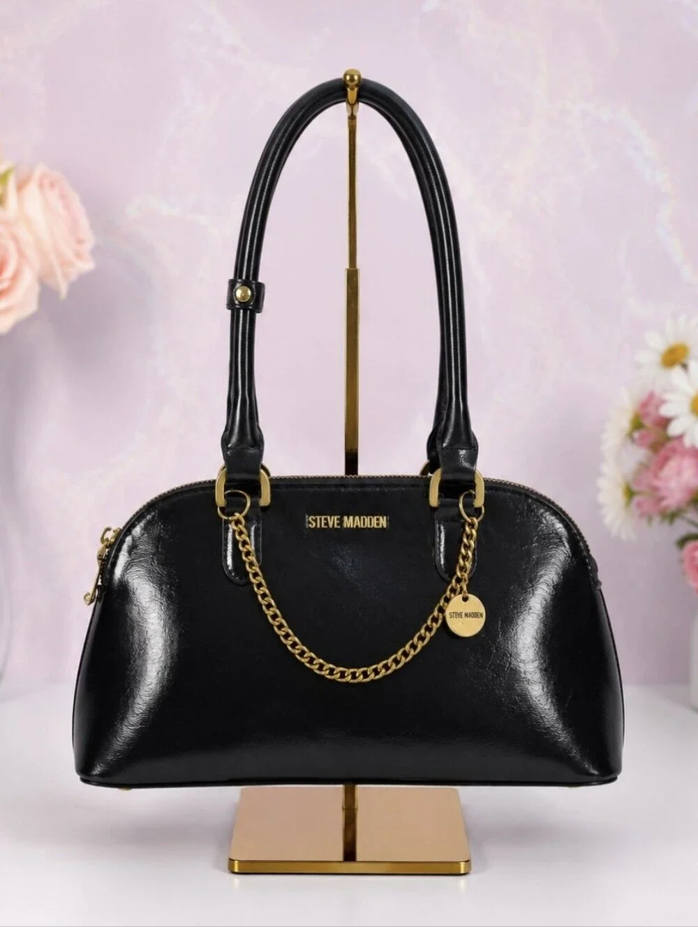 Steve Madden Black Dome Shoulder Handbag
